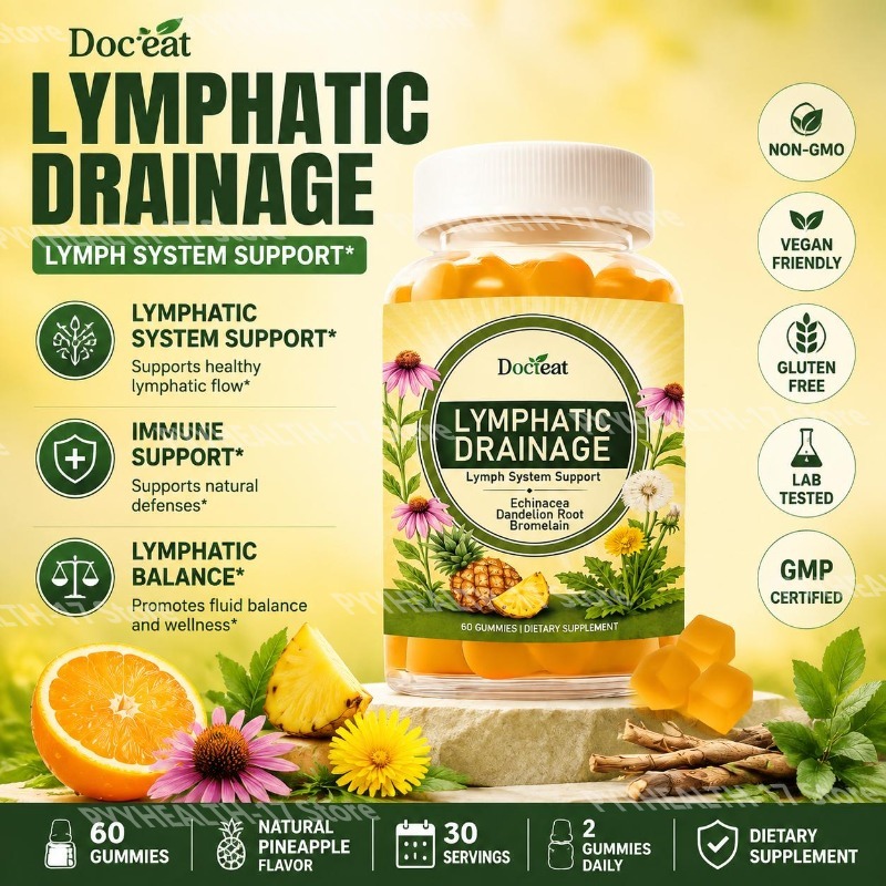 Herbal Wellness Supplement - Docteat Lymphsystem-Unterstützungs-Gummibärchen mit Echinacea, Löwenzahnwurzel und